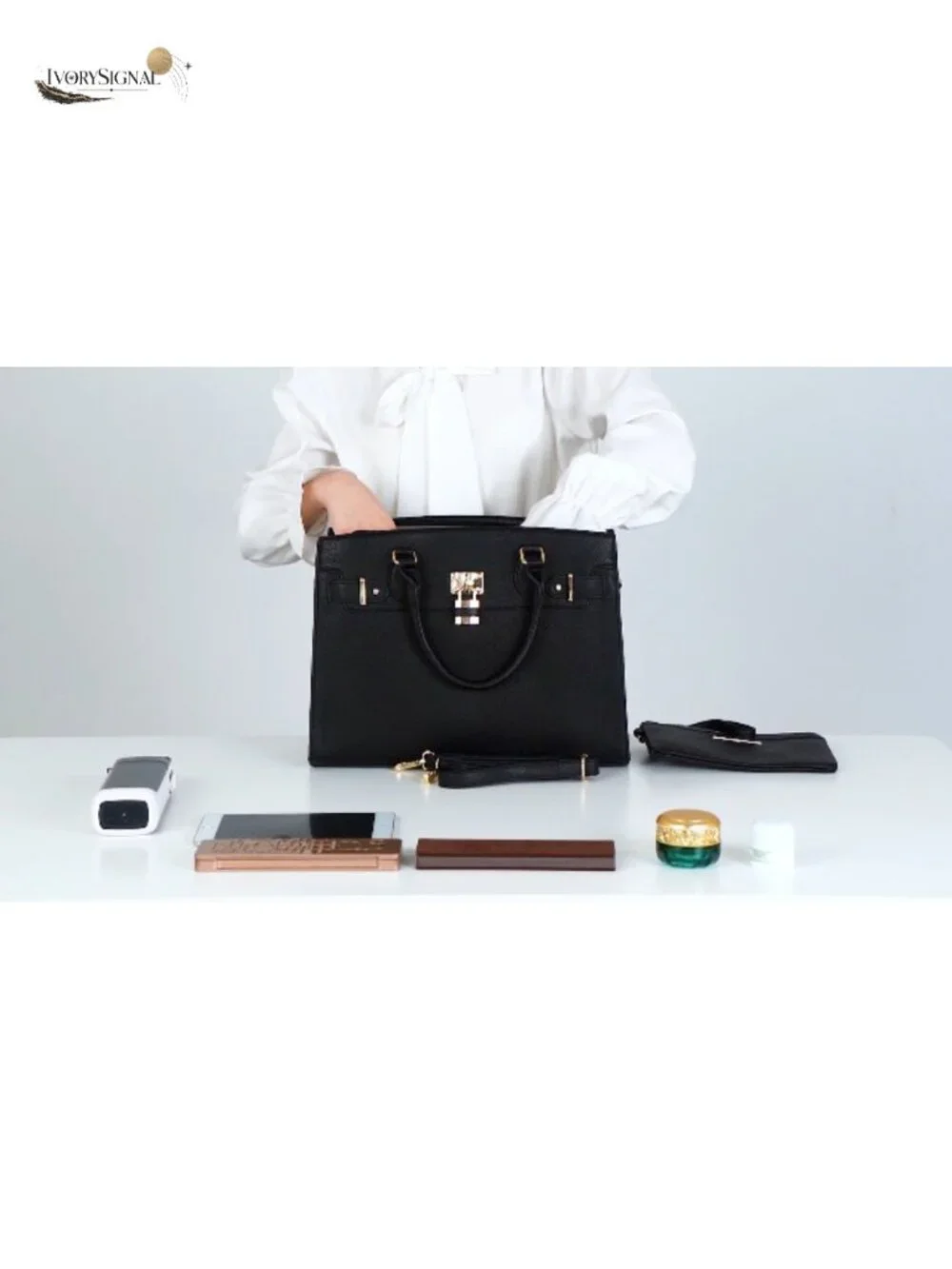 Vegan Leather Satchel Tote with Matching Clutch, Shoulder Bag, Work Bag - Picture 6 of 6